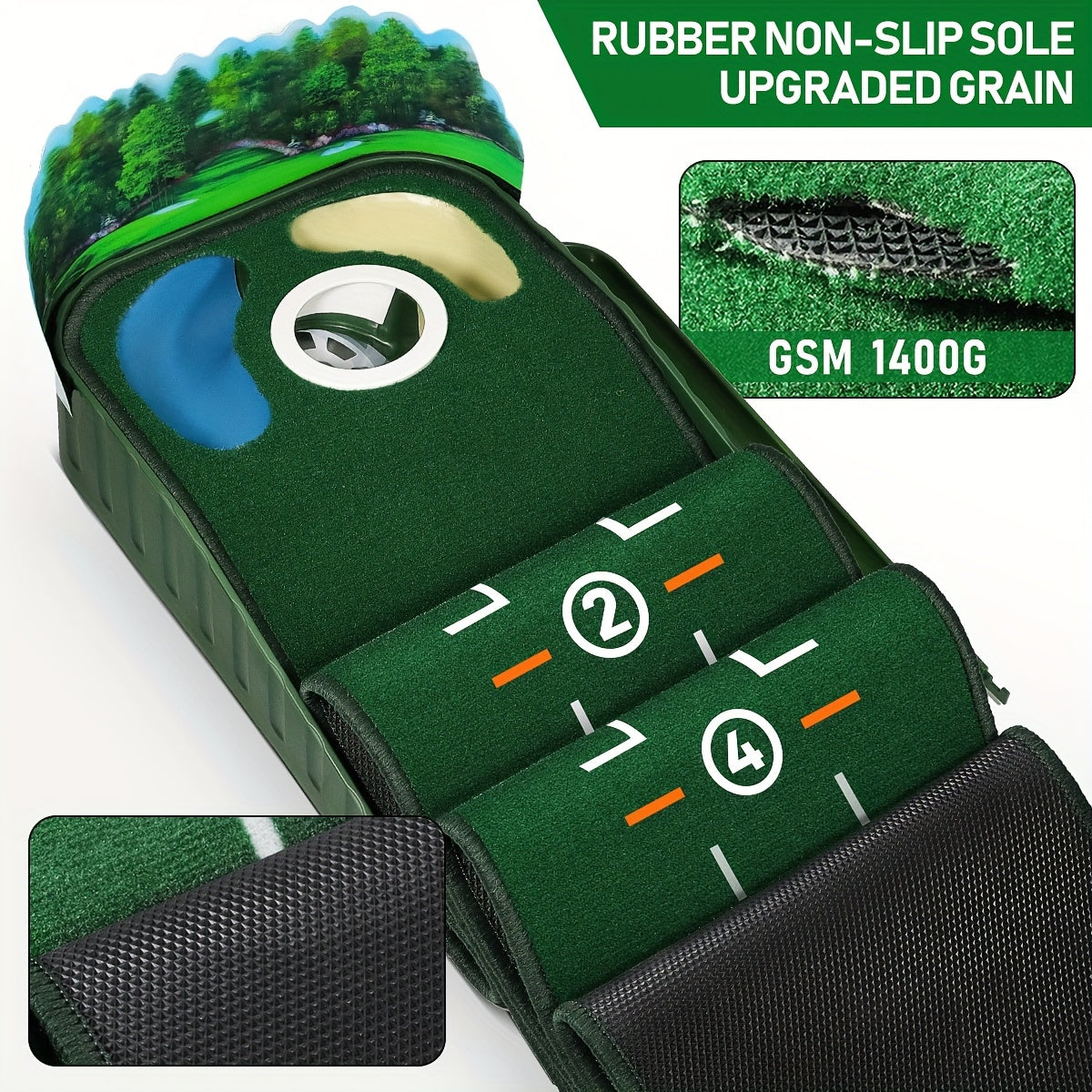 Golf Putting Mat with Ball Return with 3-Hole Design