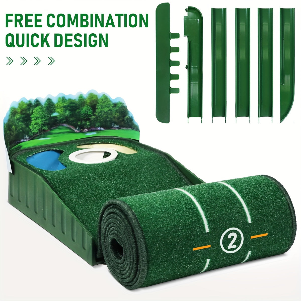 Golf Putting Mat with Ball Return with 3-Hole Design